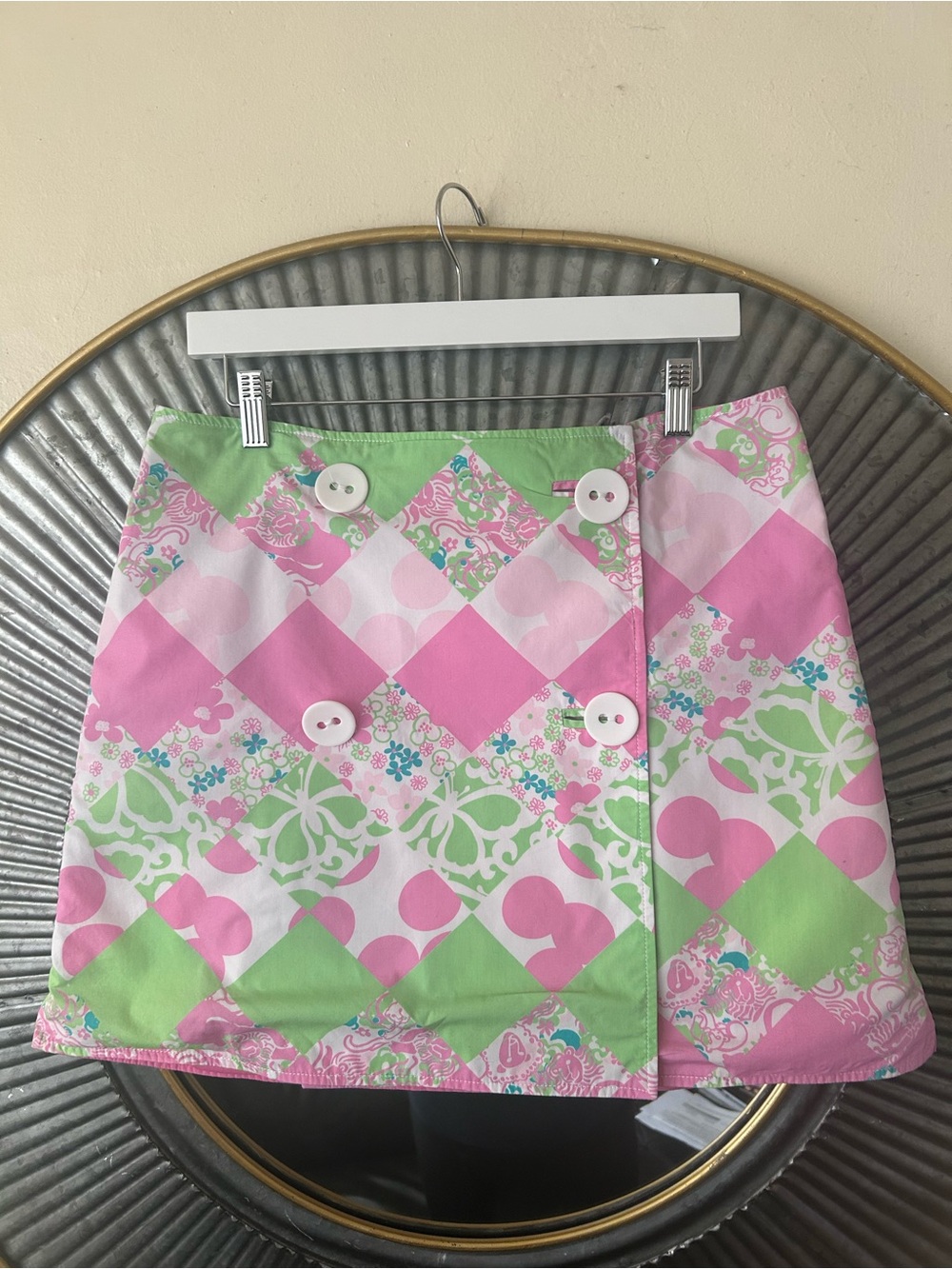 Lilly Pulitzer Mini Wrap Skirt Y2K Size 10 Floral Print Pink Green Preppy